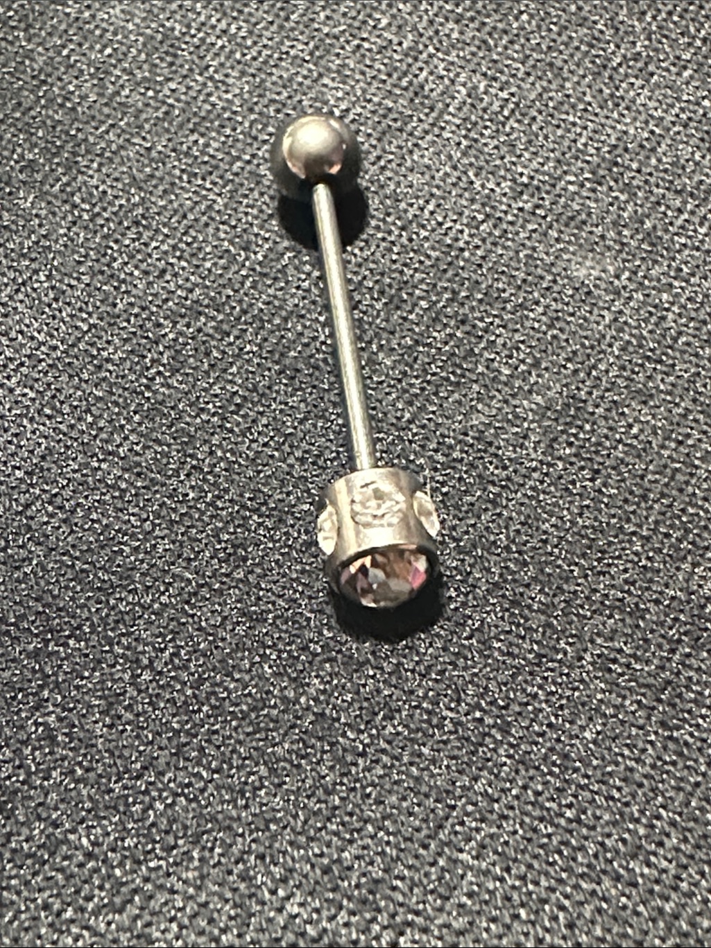 Sterling Silver Clear Gem Barbell Tongue Ring